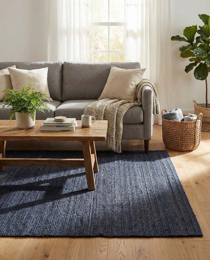 Woven Seaside Jute Collection Area Rug - Savannah (Navy Blue) Rectangle Navy Blue  lifestyle 16