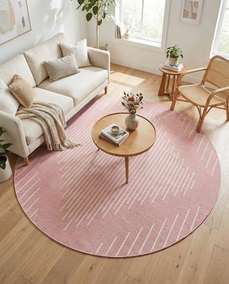 Urban Terrace Collection Area Rug -  Chelsea (Pink) Round Pink  lifestyle 80