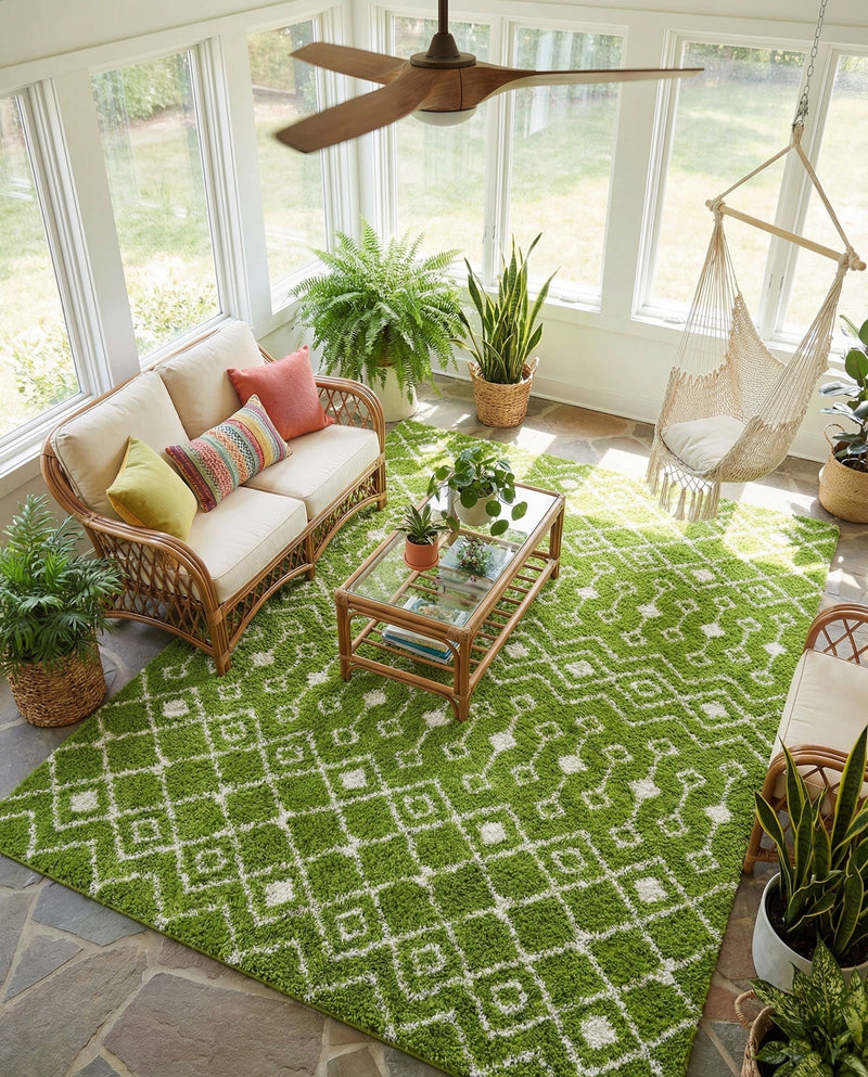 Berber Lattice Shag Collection Area Rug - Atlas (Green) Rectangle Green  lifestyle 15