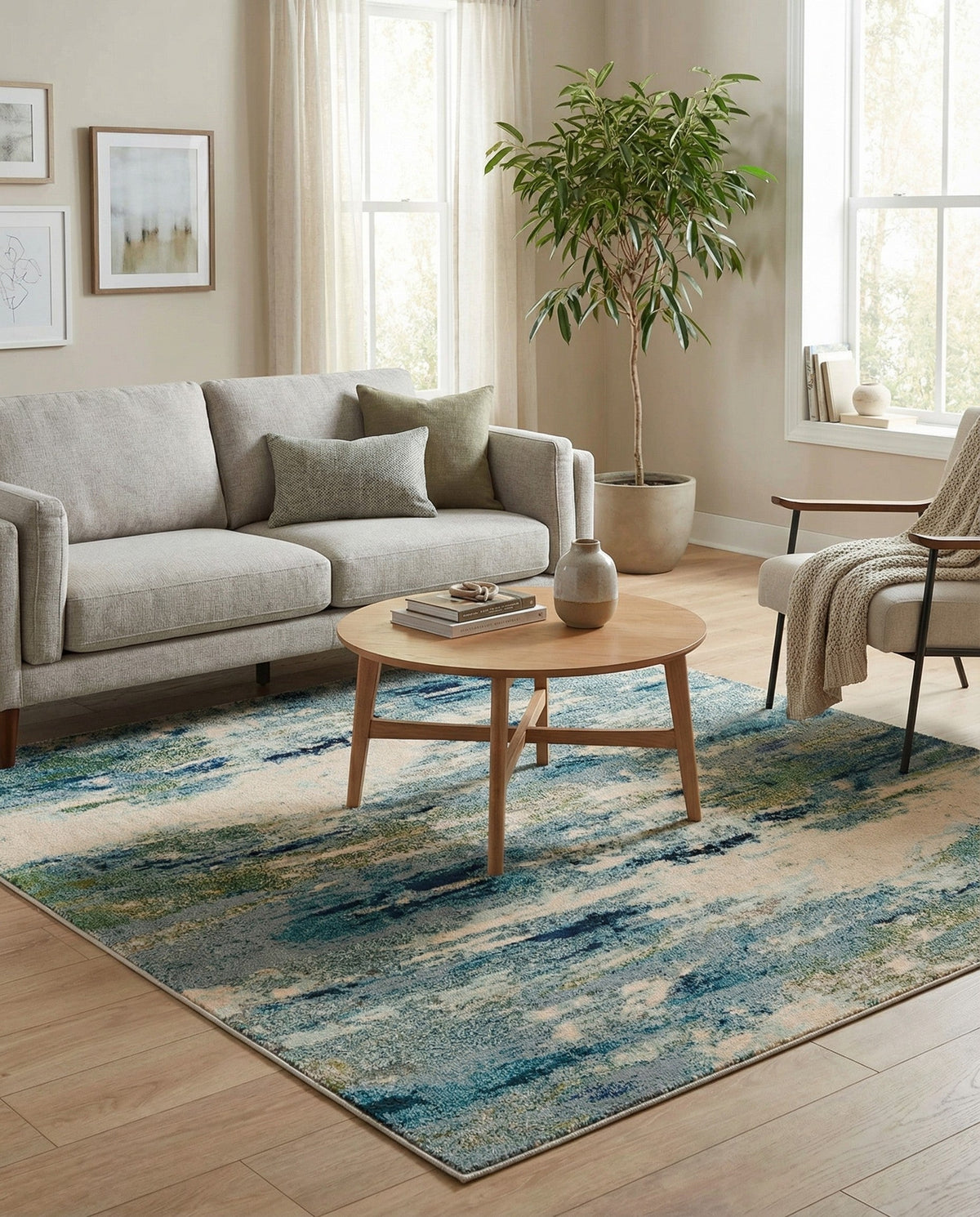 Chromatic Oasis Collection Area Rug -  Serene Square Light Blue  lifestyle 102