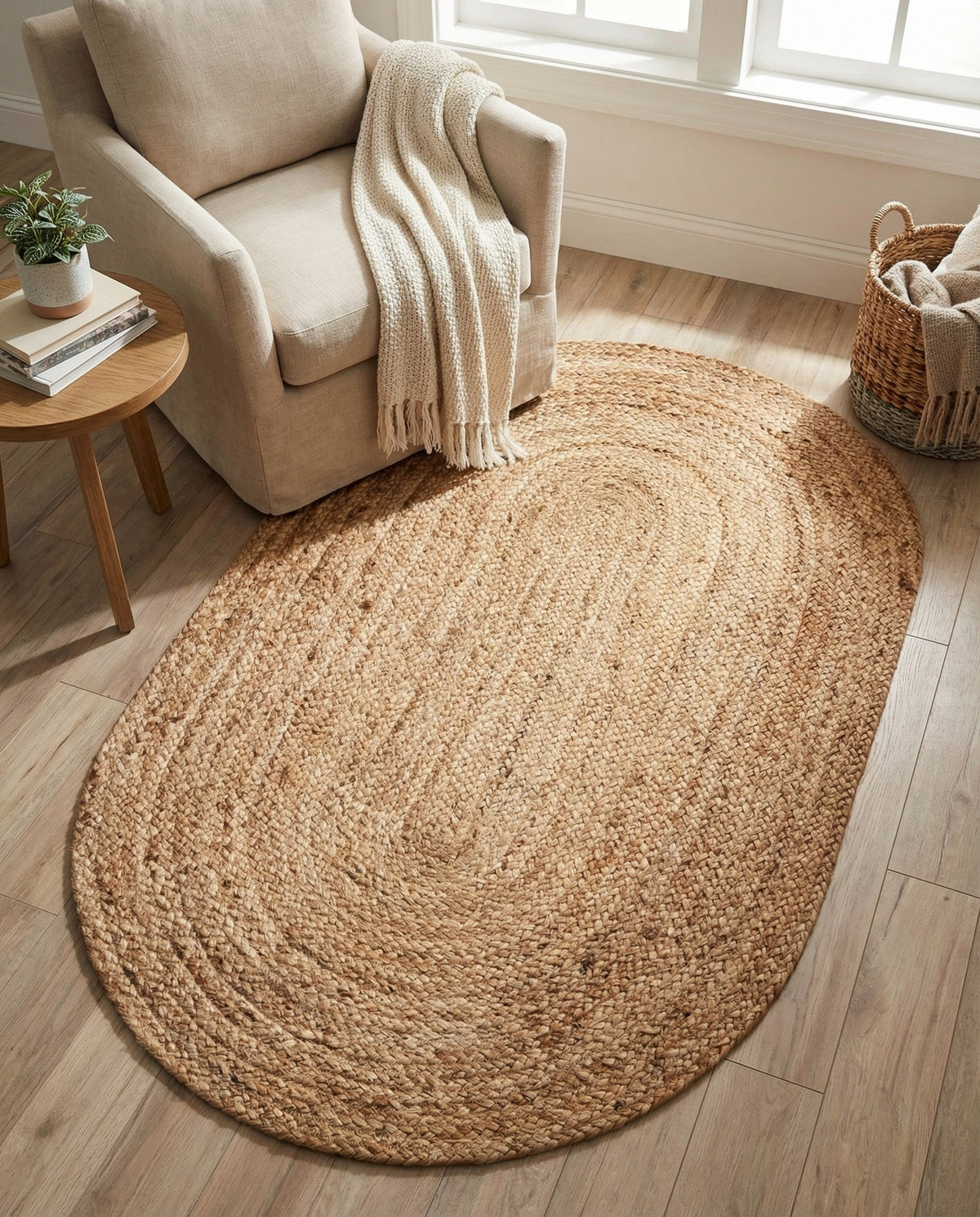 Woven Seaside Jute Collection Area Rug - Savannah (Natural) Oval Natural  lifestyle 123
