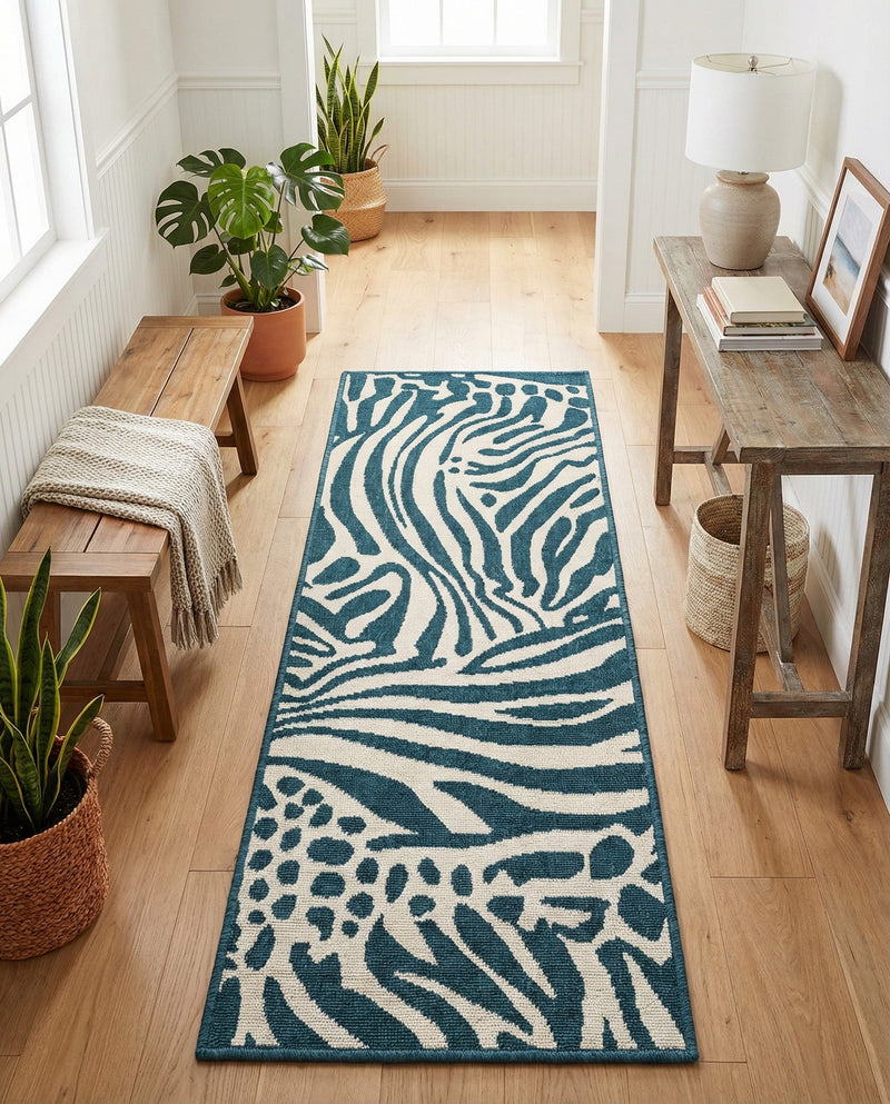 Savannah Escape Collection Area Rug -  Masai Runner Navy Blue and Ivory  lifestyle 68