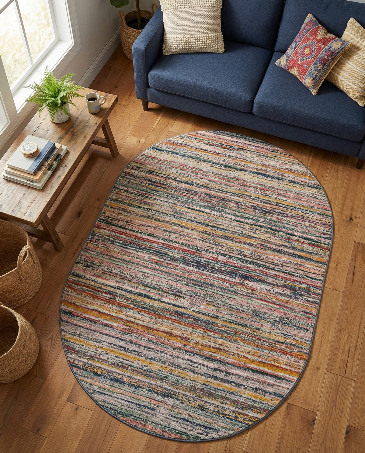 Jewel Oasis Collection Area Rug - Sapphire (Multi) Oval Multi  lifestyle 124