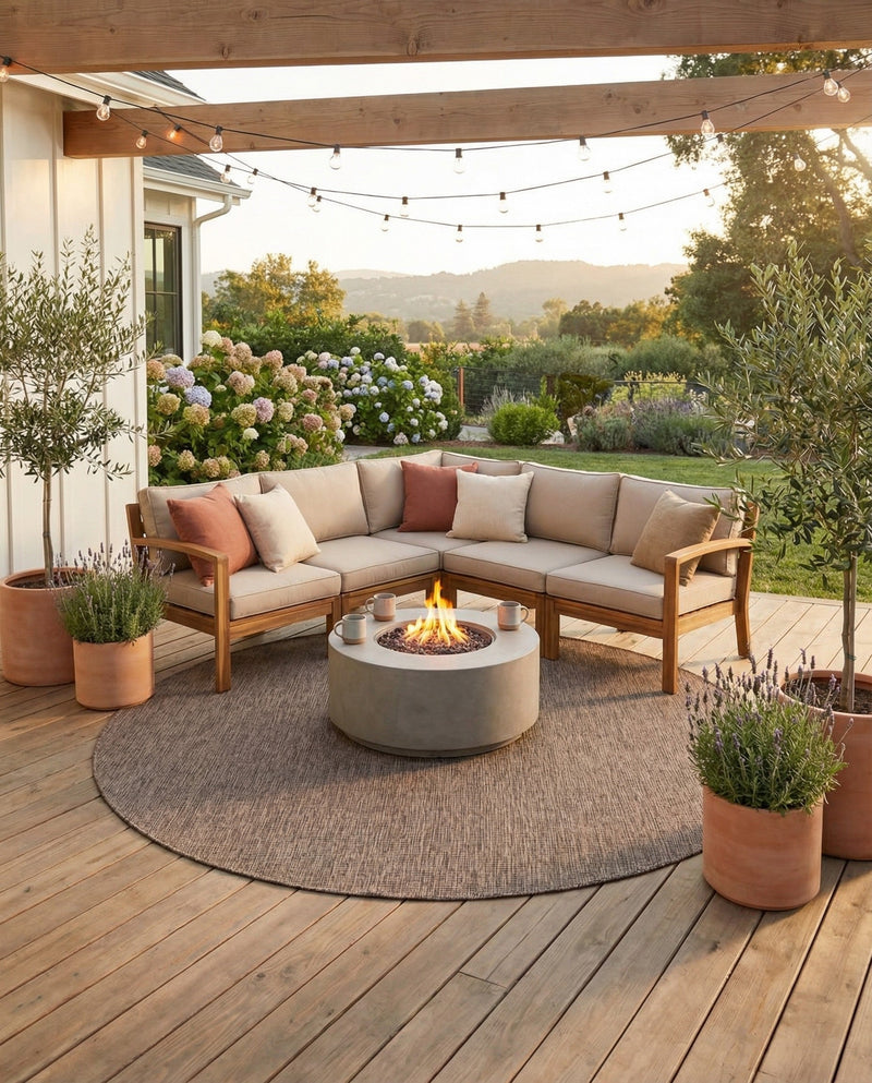 Seaside Serenity Collection Area Rug - Veranda (Light Brown) Round Light Brown  lifestyle 43