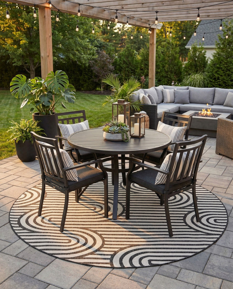 Urban Terrace Collection Area Rug -  Uptown Round Black and White  lifestyle 68