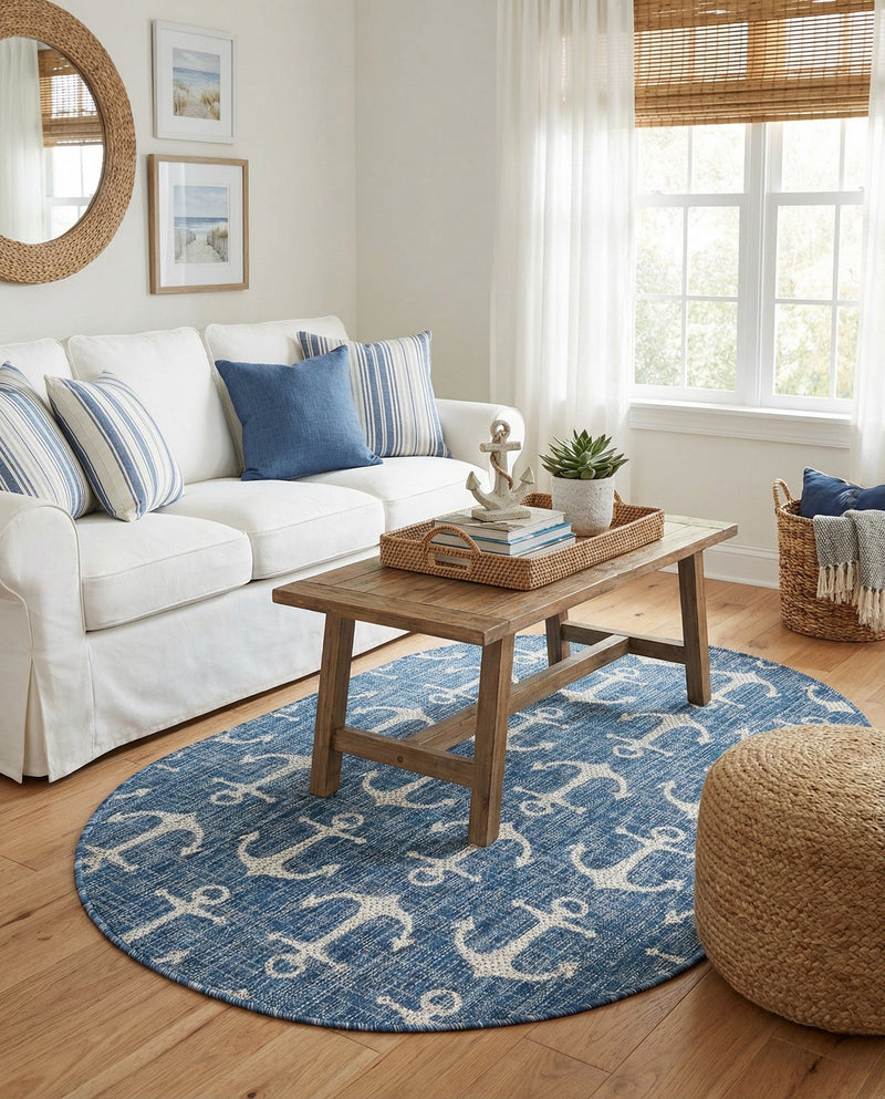 Seaside Haven Rugs Collection Area Rug - Sapphire (Blue) Oval Blue  lifestyle 29