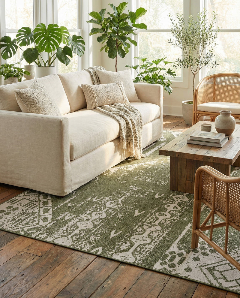 Desert Nomad Terrace Collection Area Rug - Sahara (Green) Rectangle Green  lifestyle 3