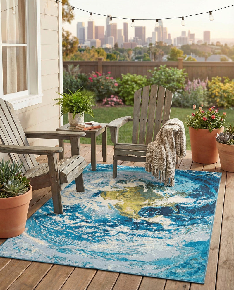 Urban Terrace Collection Area Rug -  Pergola Rectangle Blue  lifestyle 9