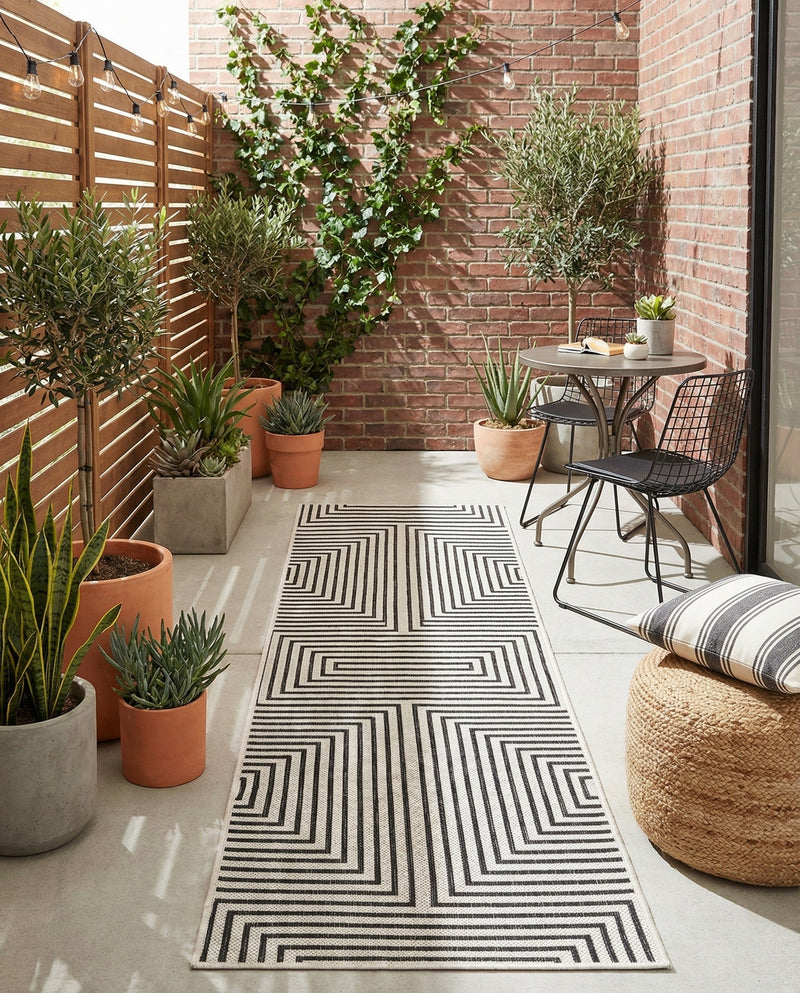 Urban Terrace Collection Area Rug -  Astoria (White and Black) Runner White and Black  lifestyle 52