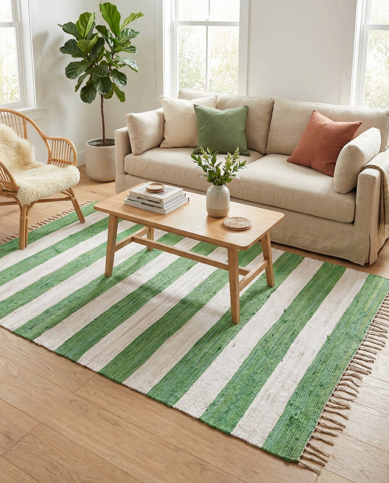 Tassel Trail Collection Area Rug - Pathway (Green and Ivory) Rectangle Green and Ivory  lifestyle 16