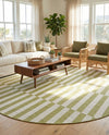 Seaside Stripes Collection Area Rug - Cabana (Green) Round Green  lifestyle 31