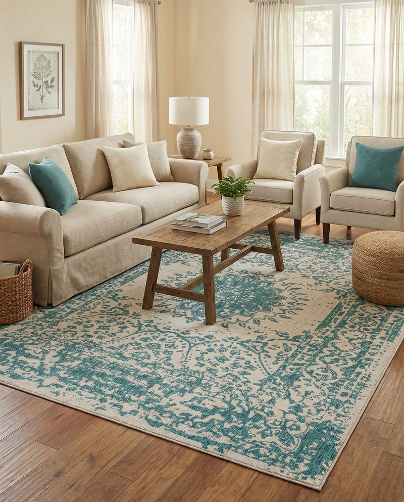 Patio Heritage Collection Area Rug -  Lafayette (Aqua) Rectangle Aqua  lifestyle 28