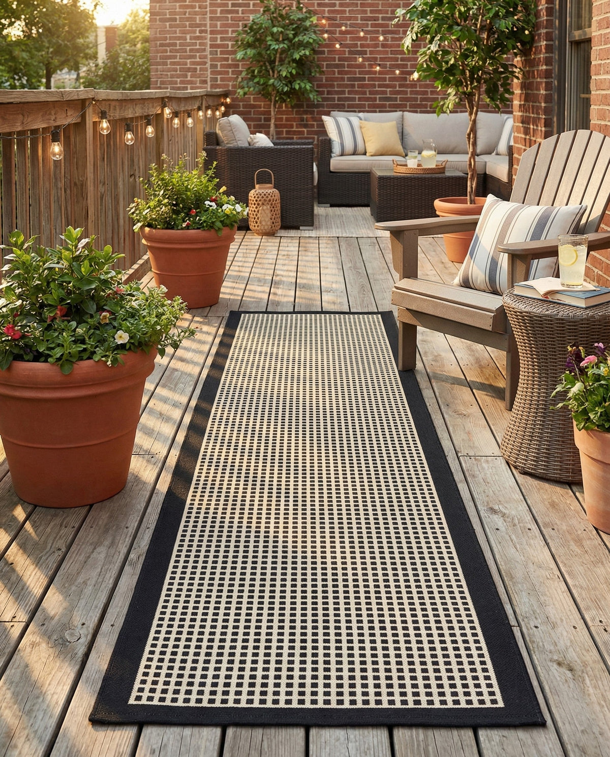 Terrace Fringe Collection Area Rug - Oceanside Runner Black  lifestyle 204