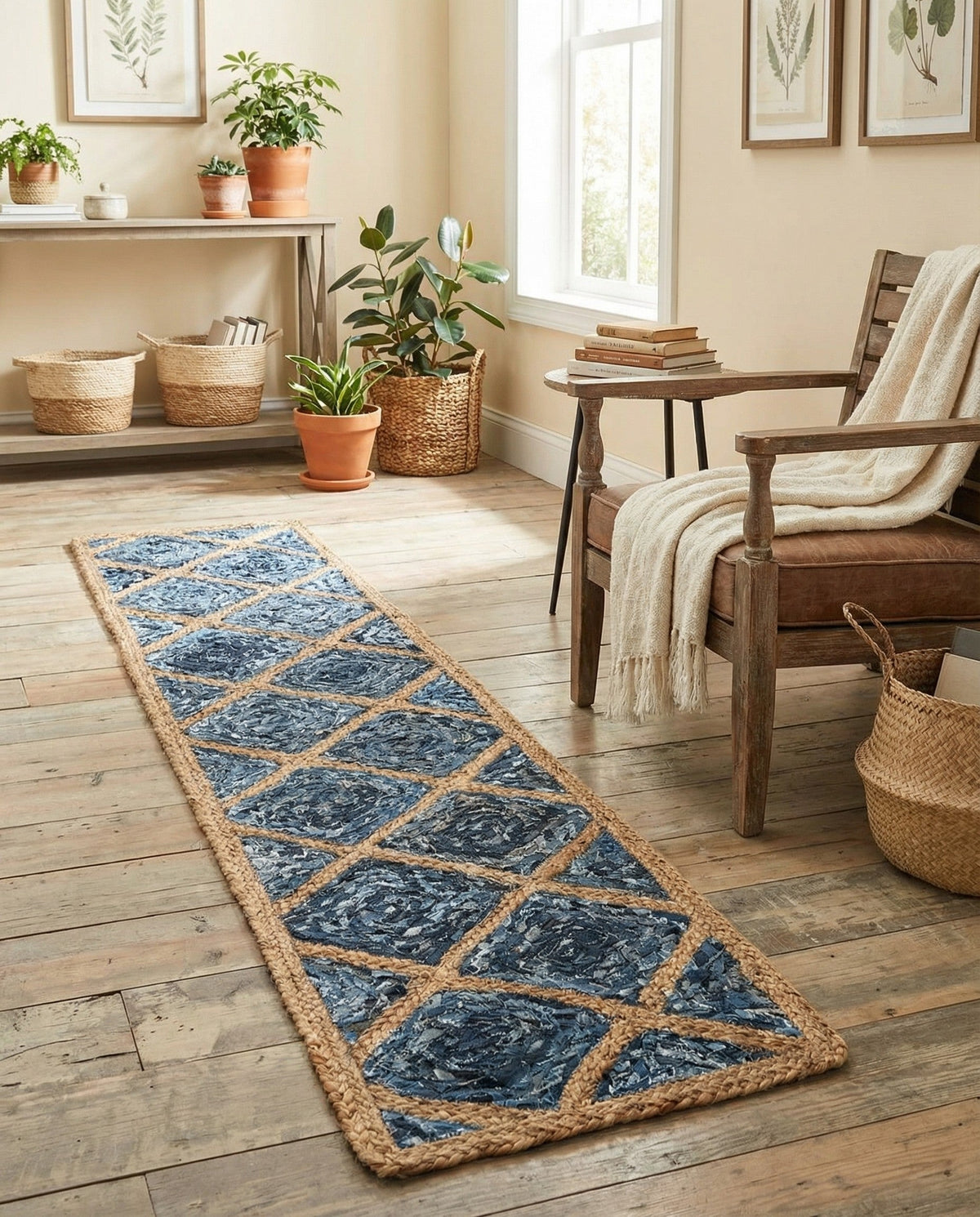 Woven Seaside Jute Collection Area Rug - Marina Table Runner Blue  lifestyle 116
