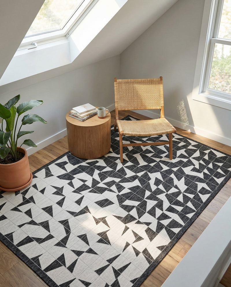 Urban Terrace Collection Area Rug -  Mercer Rectangle Black and White  lifestyle 17