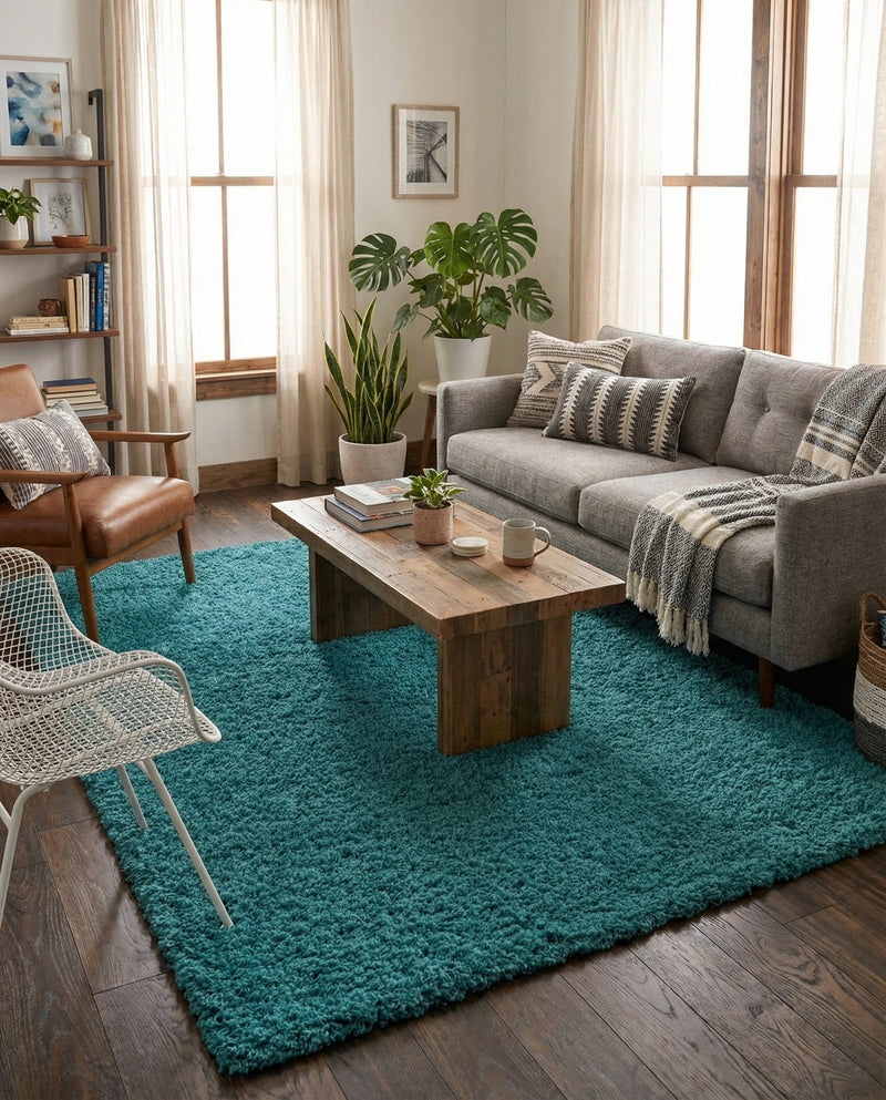 Plush Oasis Collection Area Rug - Serenity (Deep Aqua Blue) Rectangle Deep Aqua Blue  lifestyle 5