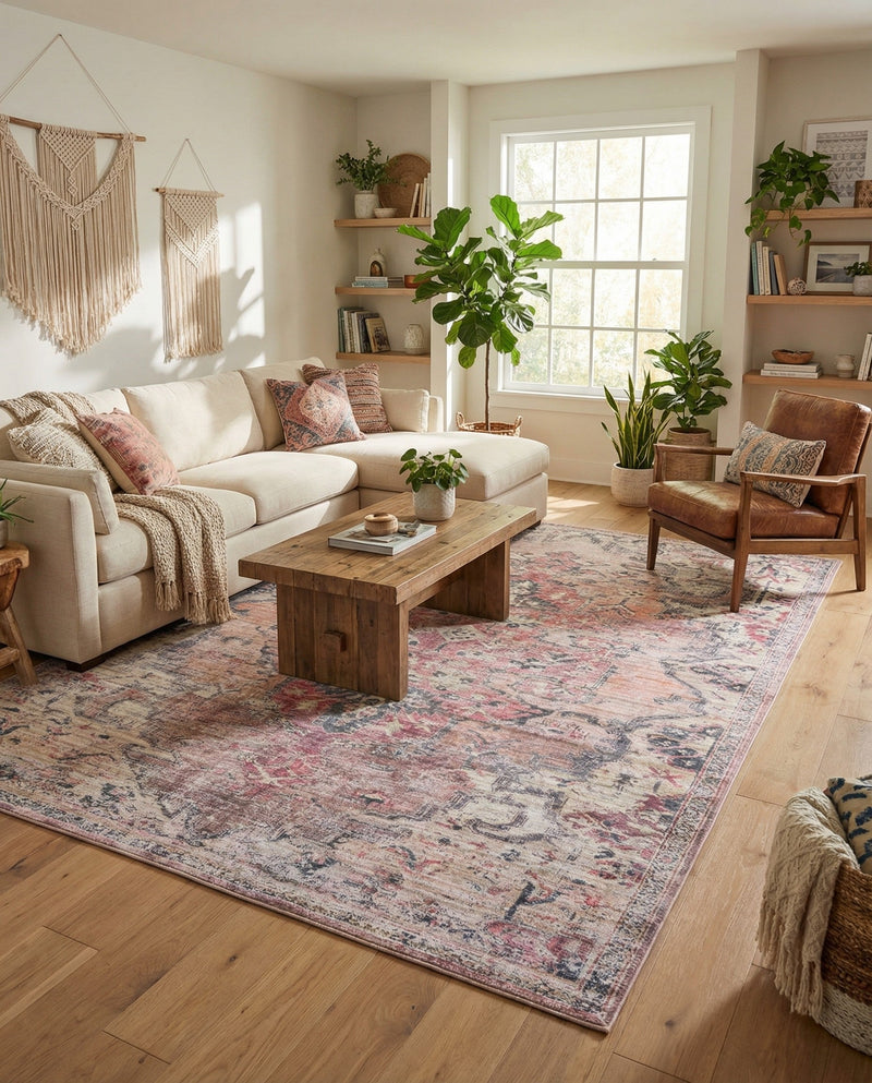 Vintage Memories Collection Area Rug - Echoes Rectangle Beige pink  lifestyle 5