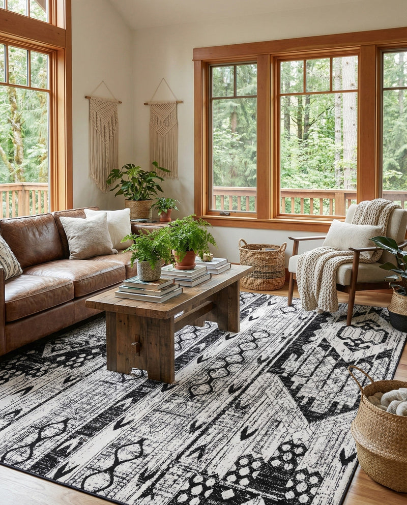 Cascade Range Collection Area Rug - Hood (Black and White) Rectangle Black and White  lifestyle 4