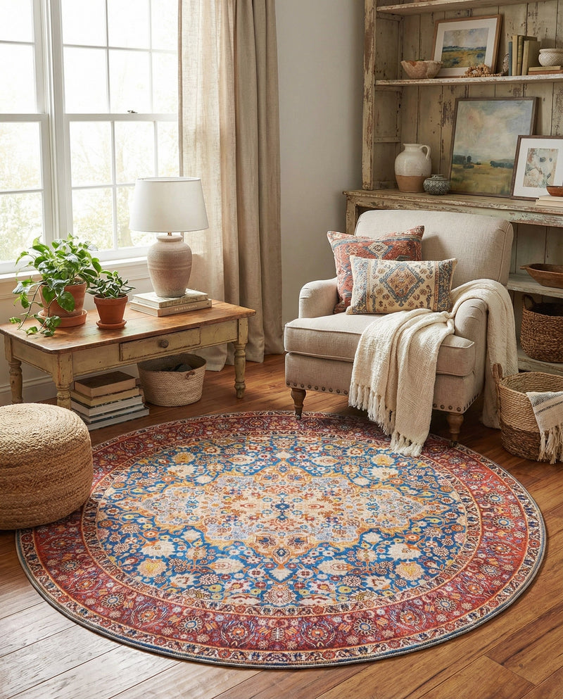 Heritage Elegance Collection Area Rug -  Hearst Round Navy Blue  lifestyle 30