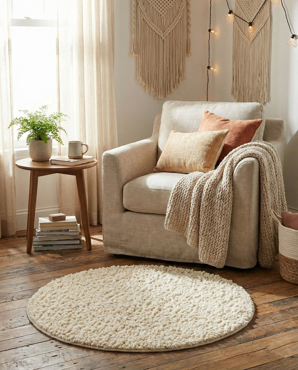 Wellington Luxe Shag Collection Area Rug - Kapiti Round Moroccan Ivory  lifestyle 96