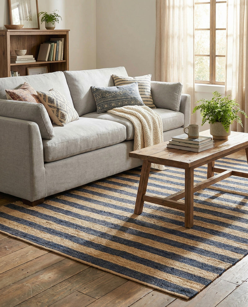 Woven Seaside Jute Collection Area Rug - Nantucket Rectangle Navy Ivory  lifestyle 39