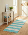Tassel Trail Collection Area Rug - Pathway (Turquoise and Ivory) Runner Turquoise and Ivory  lifestyle 31