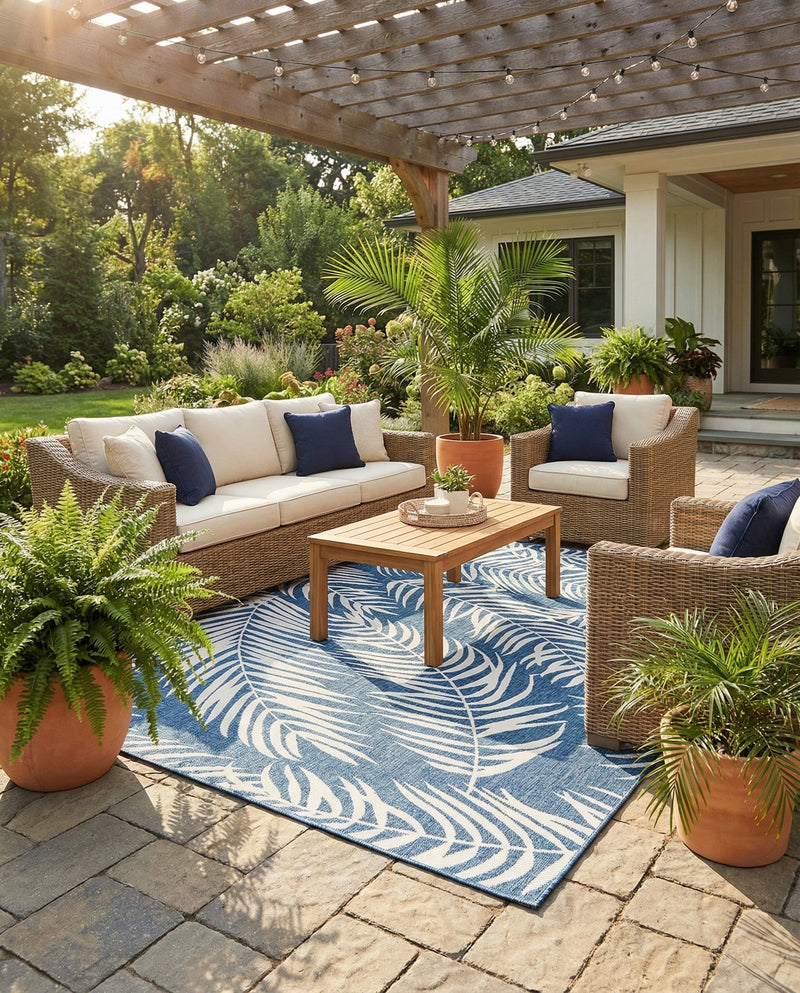 Seaside Blooms Collection Area Rug - Verdure (Blue) Rectangle Blue  lifestyle 13