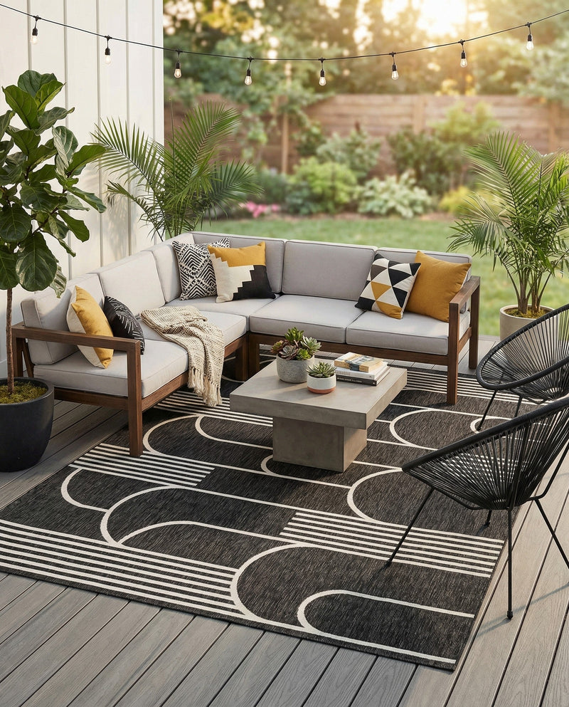 Urban Terrace Collection Area Rug -  Greenwich Rectangle Black and White  lifestyle 23
