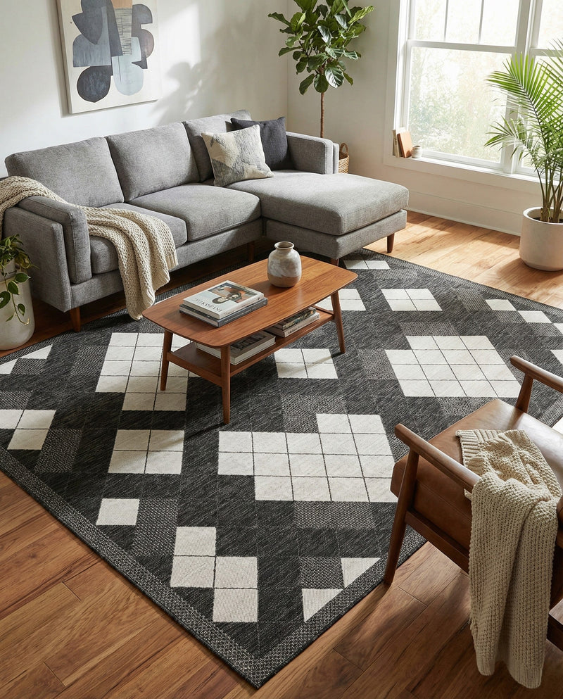 Urban Terrace Collection Area Rug -  Williamsburg Rectangle Black and White  lifestyle 18