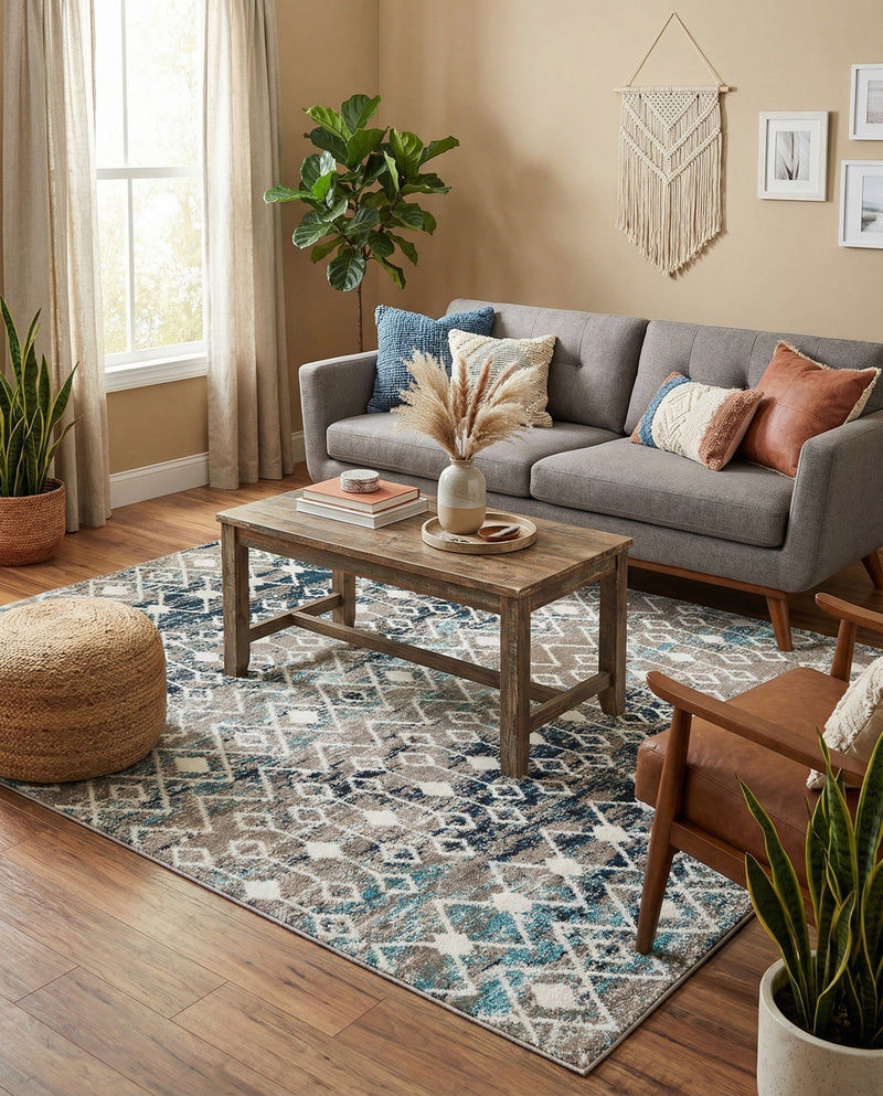 Mediterranean Lattice Collection Area Rug - Santorini (Multi Gray Blue) Square Multi Gray Blue  lifestyle 40