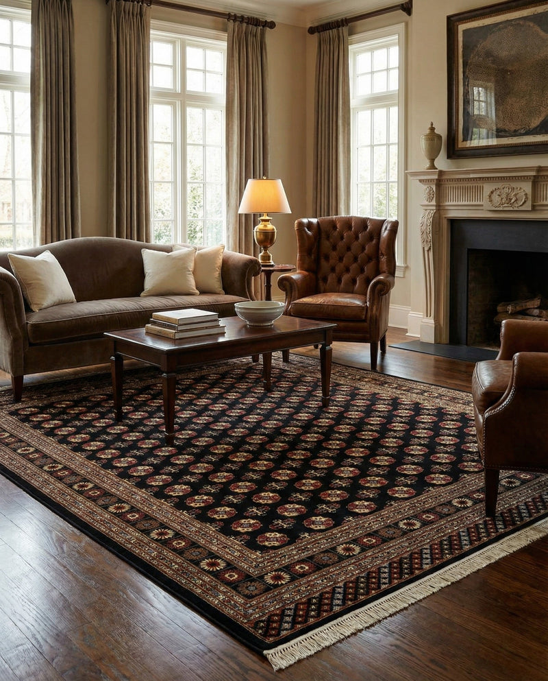 Samarkand Elegance Collection Area Rug -  Margilan (Black) Rectangle Black  lifestyle 4