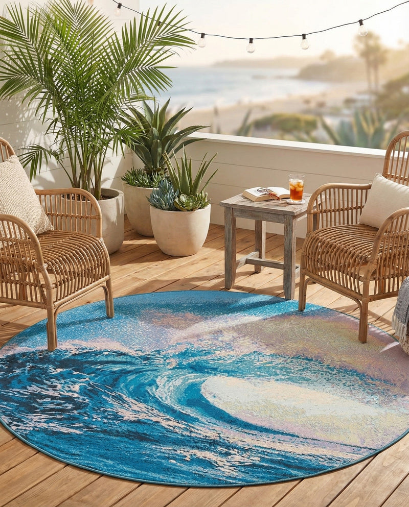 Urban Terrace Collection Area Rug - Veranda Round Blue  lifestyle 57