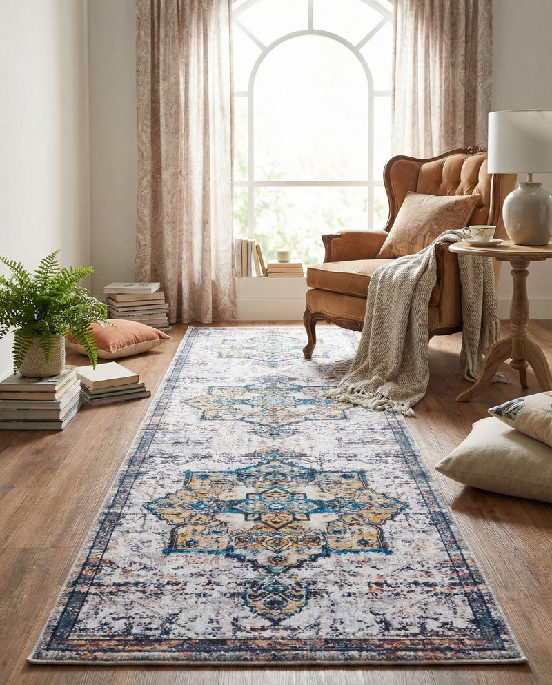 Baroque Era Collection Area Rug - Versailles (Sea Salt White) Runner Sea Salt White  lifestyle 64