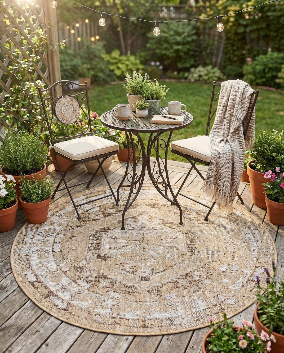Patio Heritage Collection Area Rug -  Augusta (Natural) Round Natural  lifestyle 92