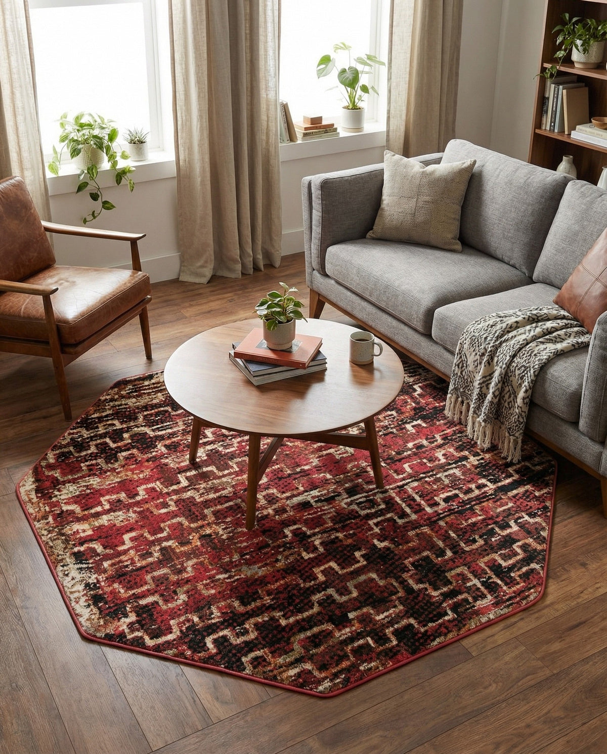 Neptune Elegance Collection Area Rug -  Proteus Octagon Burgundy  lifestyle 127