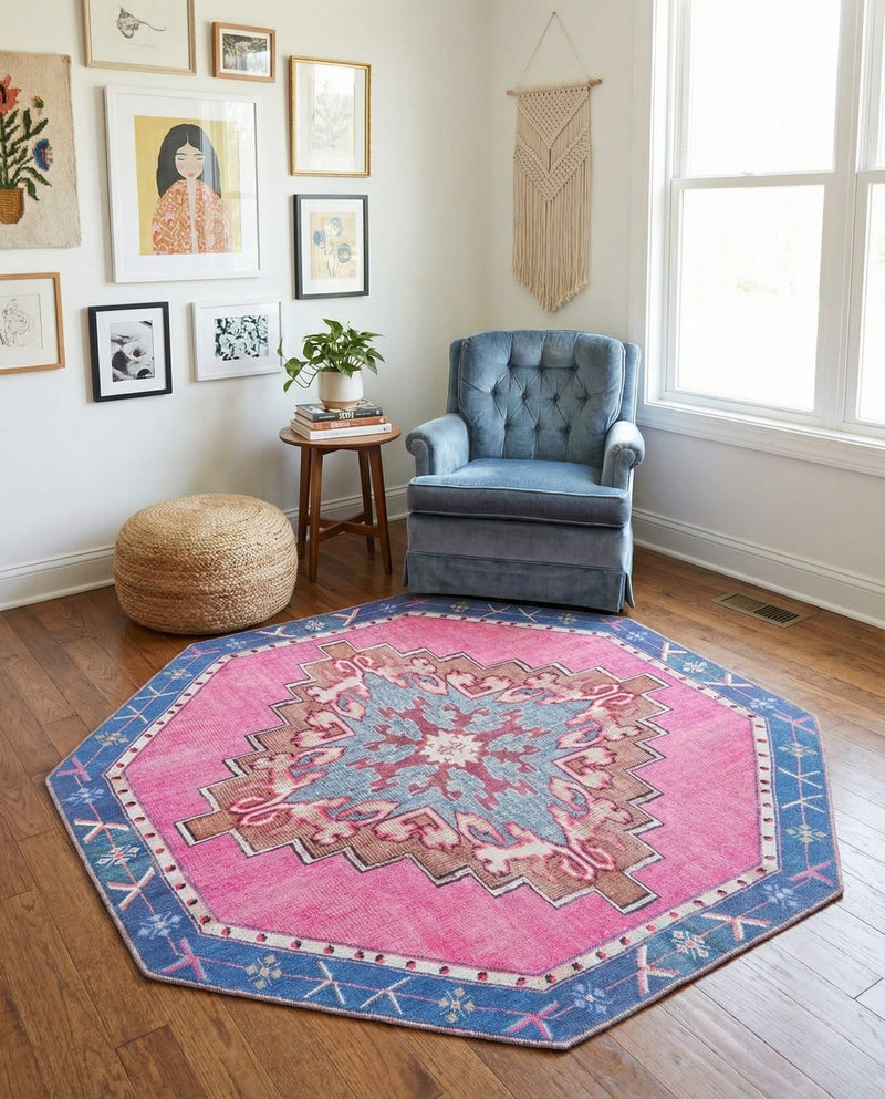 Heritage Elegance Collection Area Rug -  Winterthur (Fuchsia) Octagon Fuchsia  lifestyle 37