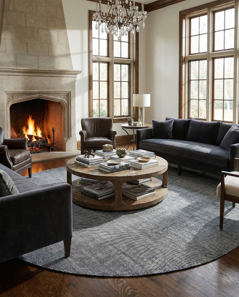 Berkshire Estate Collection Area Rug - Windsor (Earl Grey) Round Earl Grey  lifestyle 73