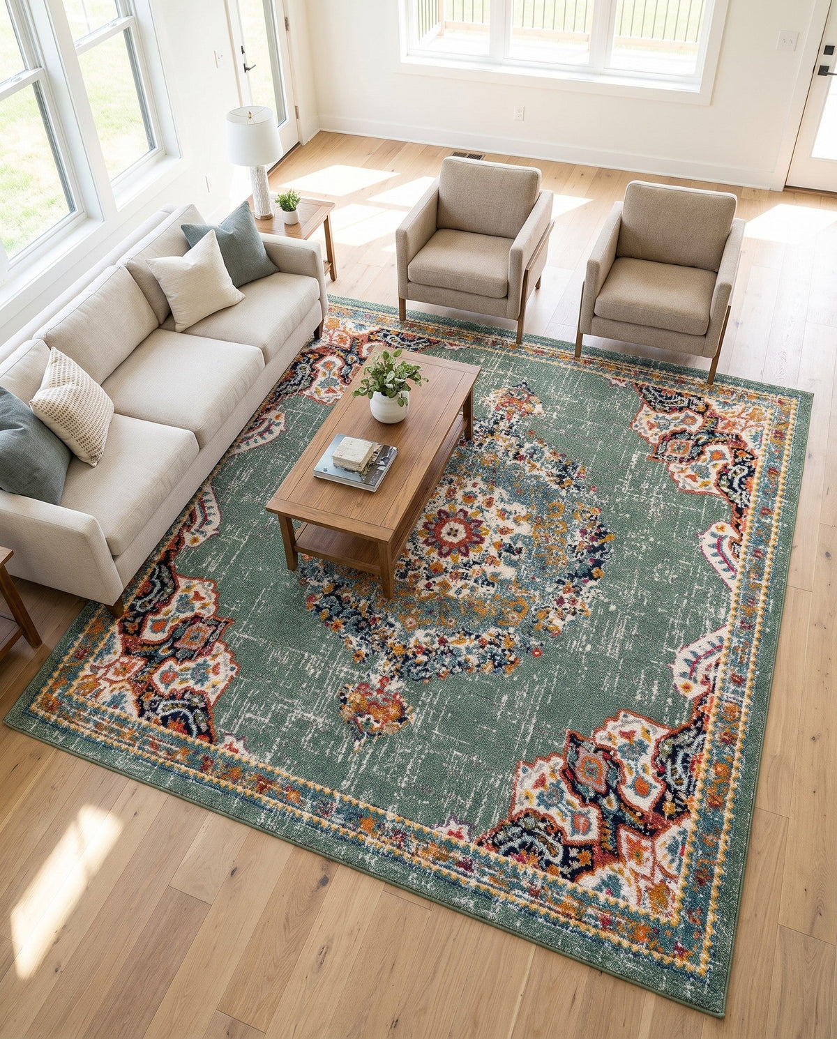 Brighton Terrace Collection Area Rug - Hove (Green) Square Green  lifestyle 134