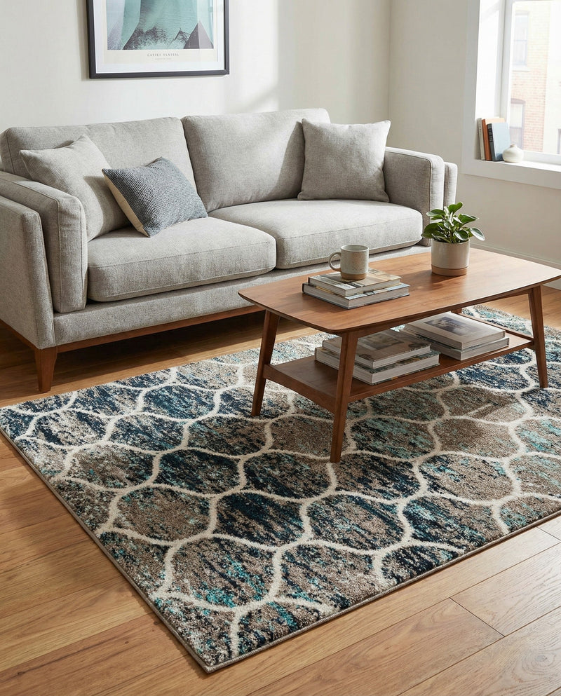 Trellis Mosaic Collection Area Rug -  Pergolatown (Blue Multi) Rectangle Blue Multi  lifestyle 5
