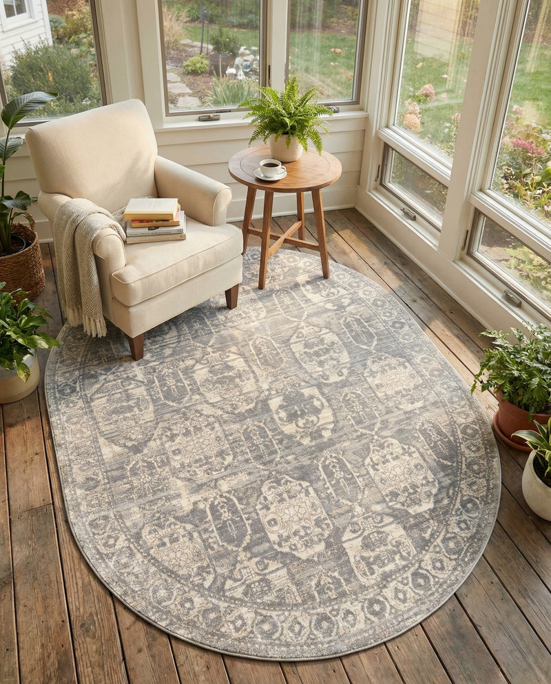 Seville Stripes Collection Area Rug -  Granada (Gray) Oval Gray  lifestyle 44