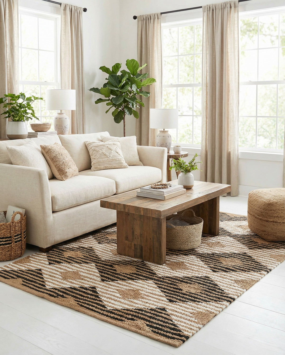 Osian Looms Collection Area Rug - Varanasi Rectangle Natural Black  lifestyle 10