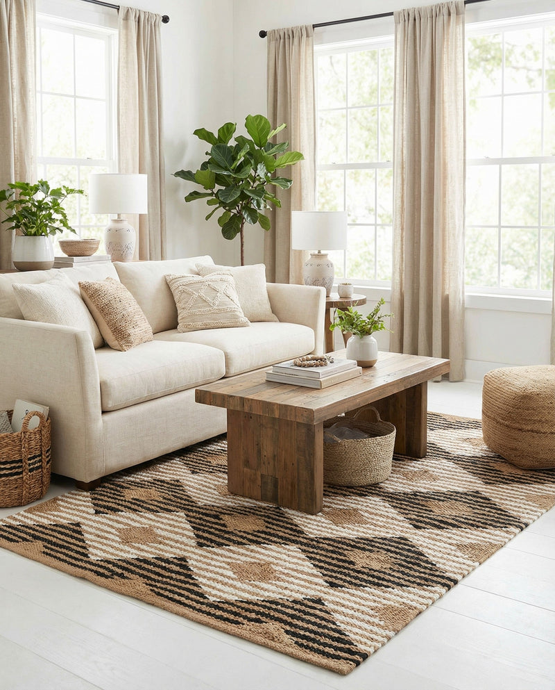 Osian Looms Collection Area Rug - Varanasi Rectangle Natural Black  lifestyle 10