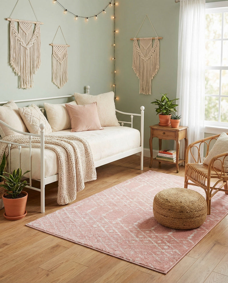 Marrakesh Lattice Collection Area Rug - Casablanca (Rose Pink) Rectangle Rose Pink  lifestyle 13