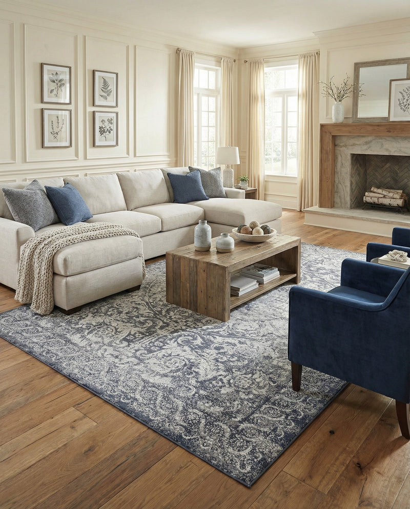 Coastal Manor Collection Area Rug -  Sailview Rectangle Dark Blue  lifestyle 8