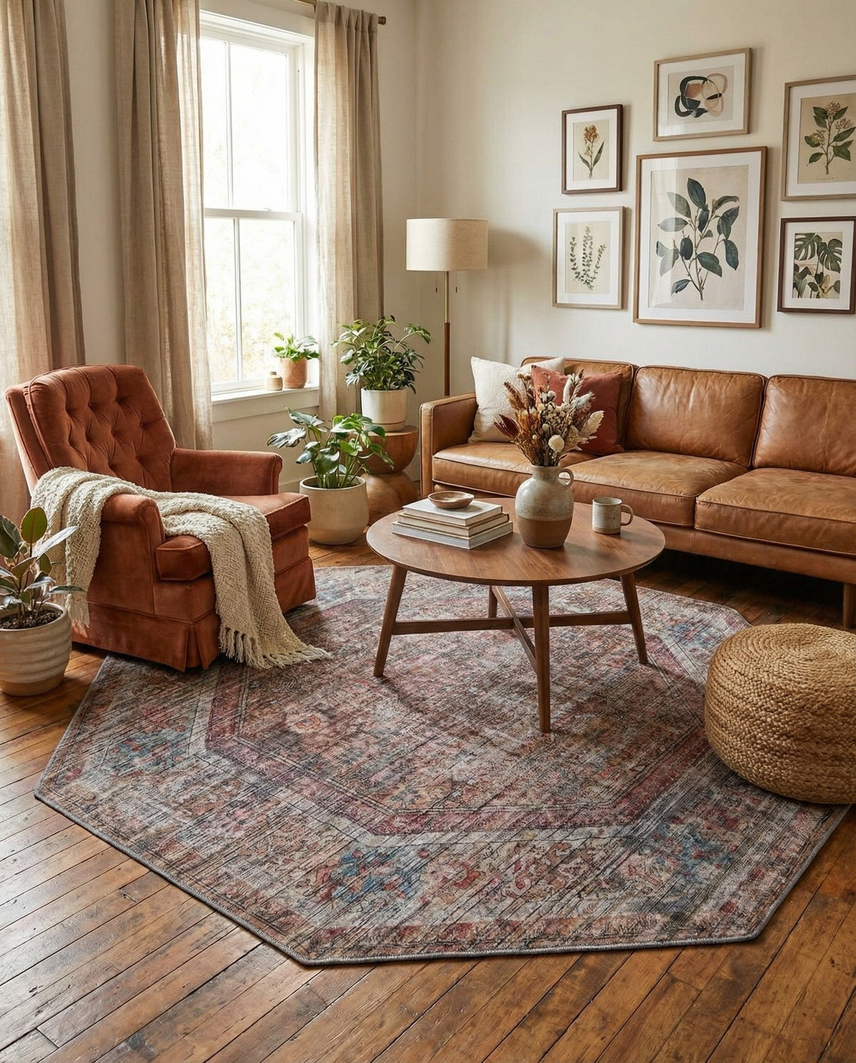 Vintage Memories Collection Area Rug -  Reverie Octagon Rust Red and Brown  lifestyle 46