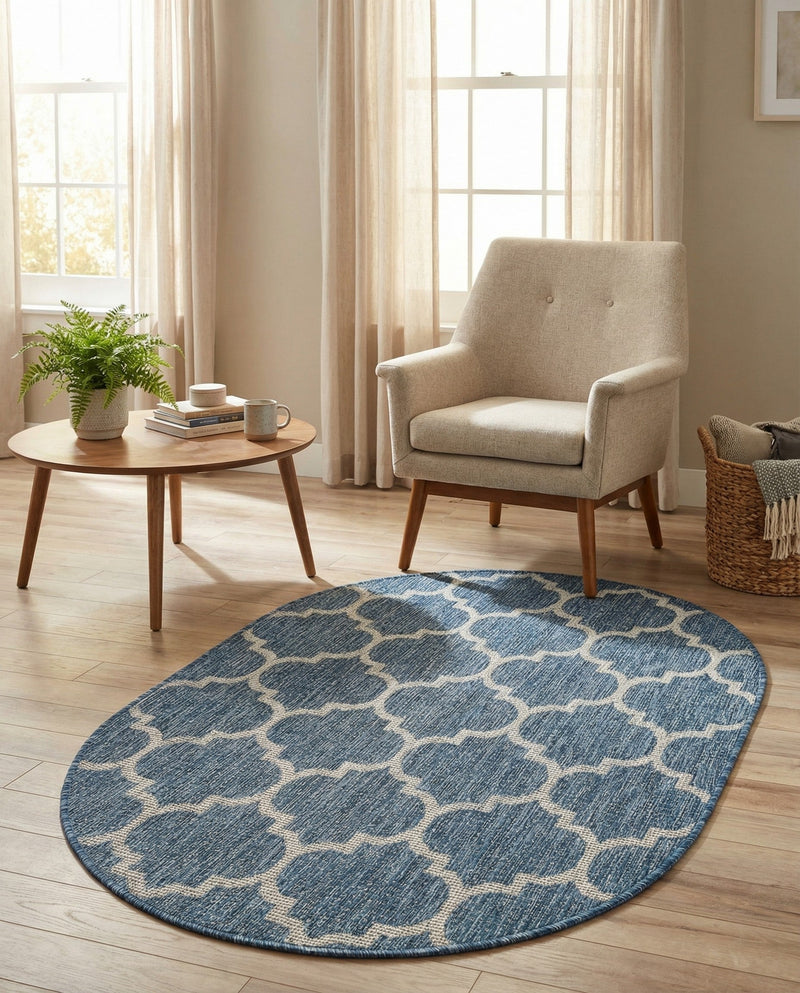 Savannah Pergola Collection Area Rug - Arbor (Navy Blue) Oval Navy Blue  lifestyle 95