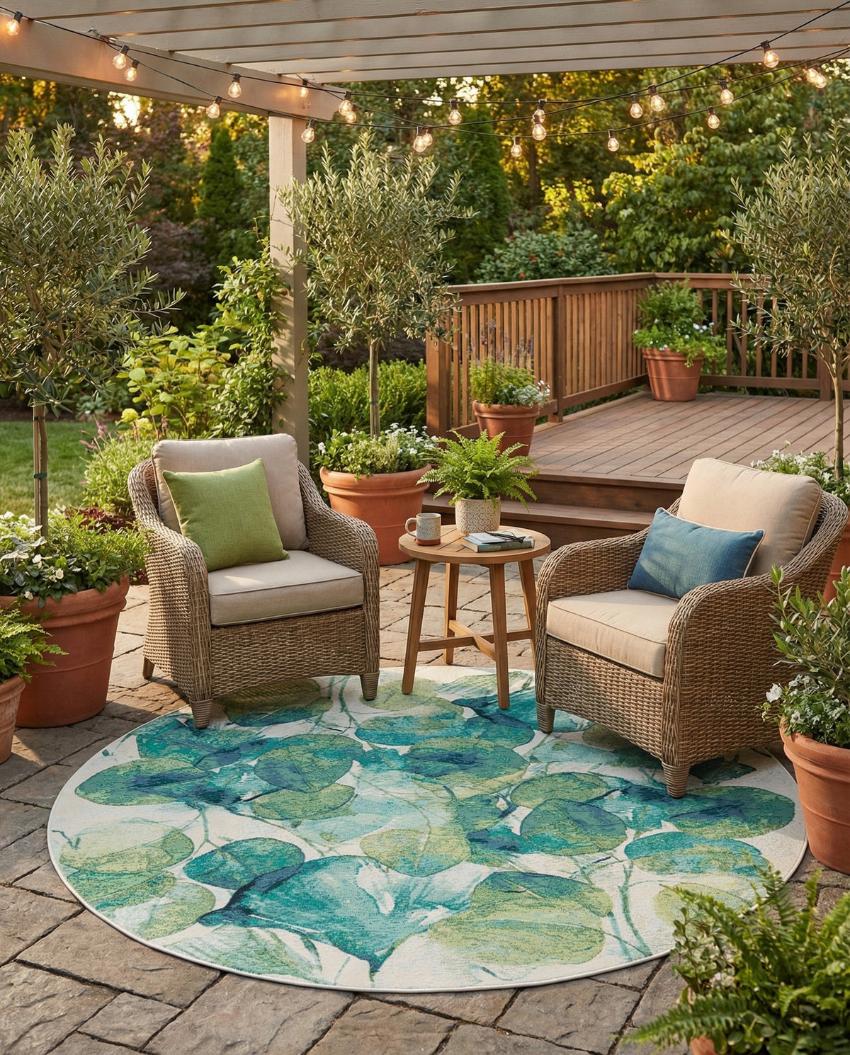 Seaside Blooms Collection Area Rug -  Flora Round Blue Green  lifestyle 106
