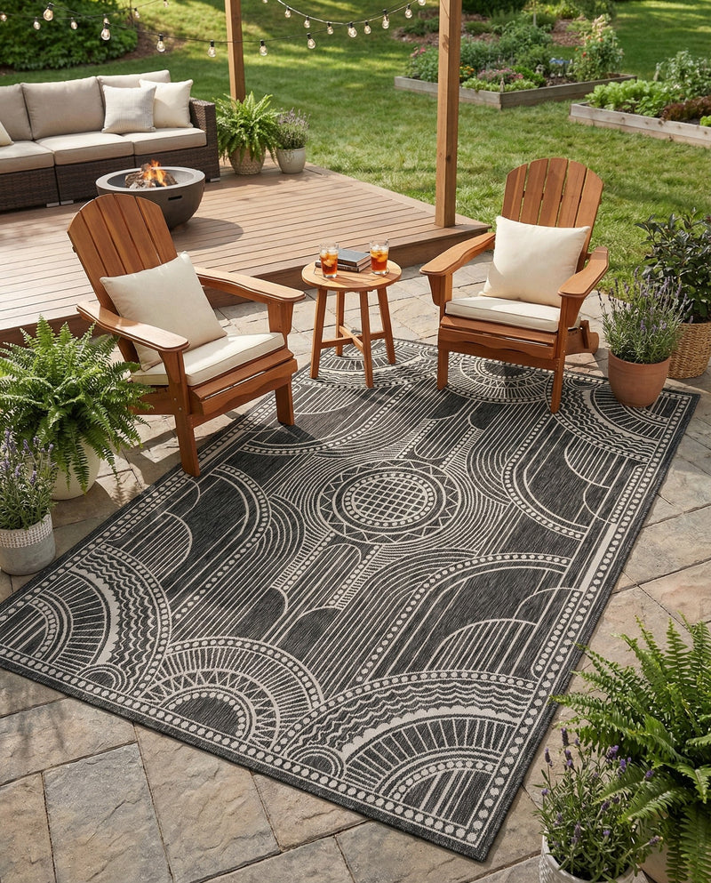 Patio Heritage Collection Area Rug -  Asheville Rectangle Black and White  lifestyle 13