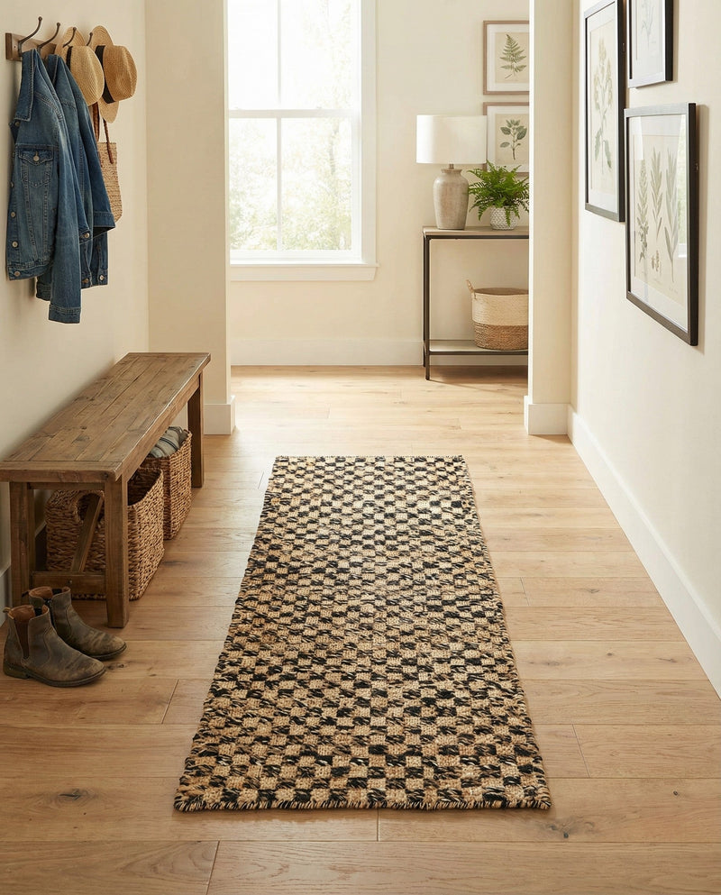 Plaid Savannah Collection Area Rug - Charleston Runner Black and Natural  lifestyle 29