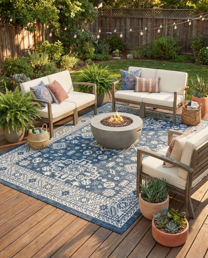 Tribal Terrace Treasures Collection Area Rug -  Incan Isle (Blue) Rectangle Blue  lifestyle 17